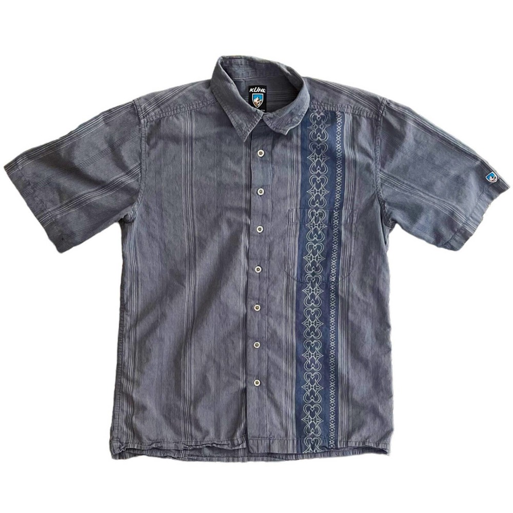 KUHL Shirt Mountain Eluxur Men‎ Medium Blue Plaid Short Sleeve Button Down